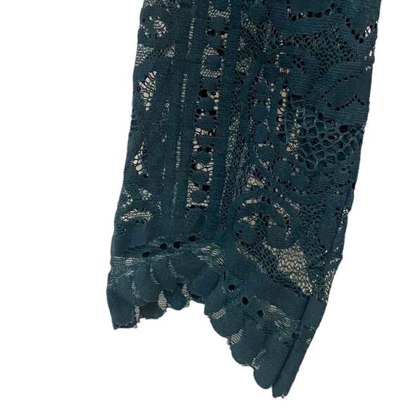 Green Christmas New Years Holliday Lace Bohemian Mini LongSleeved Elegant Dress - Picture 7 of 9